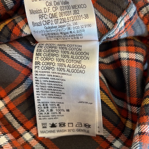 Quicksilver Flannel Orange and Grey Long Sleeve Buttoned Casual Shirt - Large - Picture 11 of 11